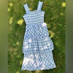 NWT English Factory Blue & White Plaid Ruffle Dress